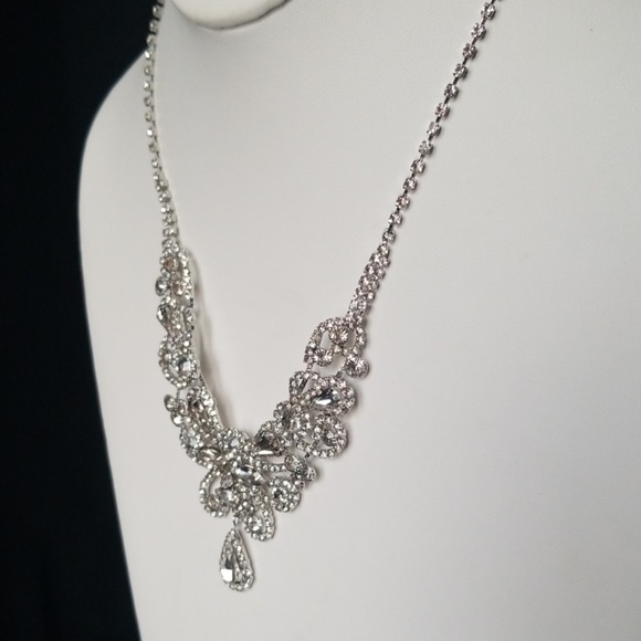 Prom Wedding Silver Rhinestones Necklace Valentines Day - Picture 7 of 9